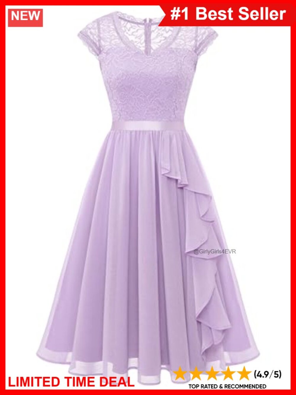 Lace Chiffon A-Line Cocktail Dress Ruffle Cap Sleeve Wedding Guest